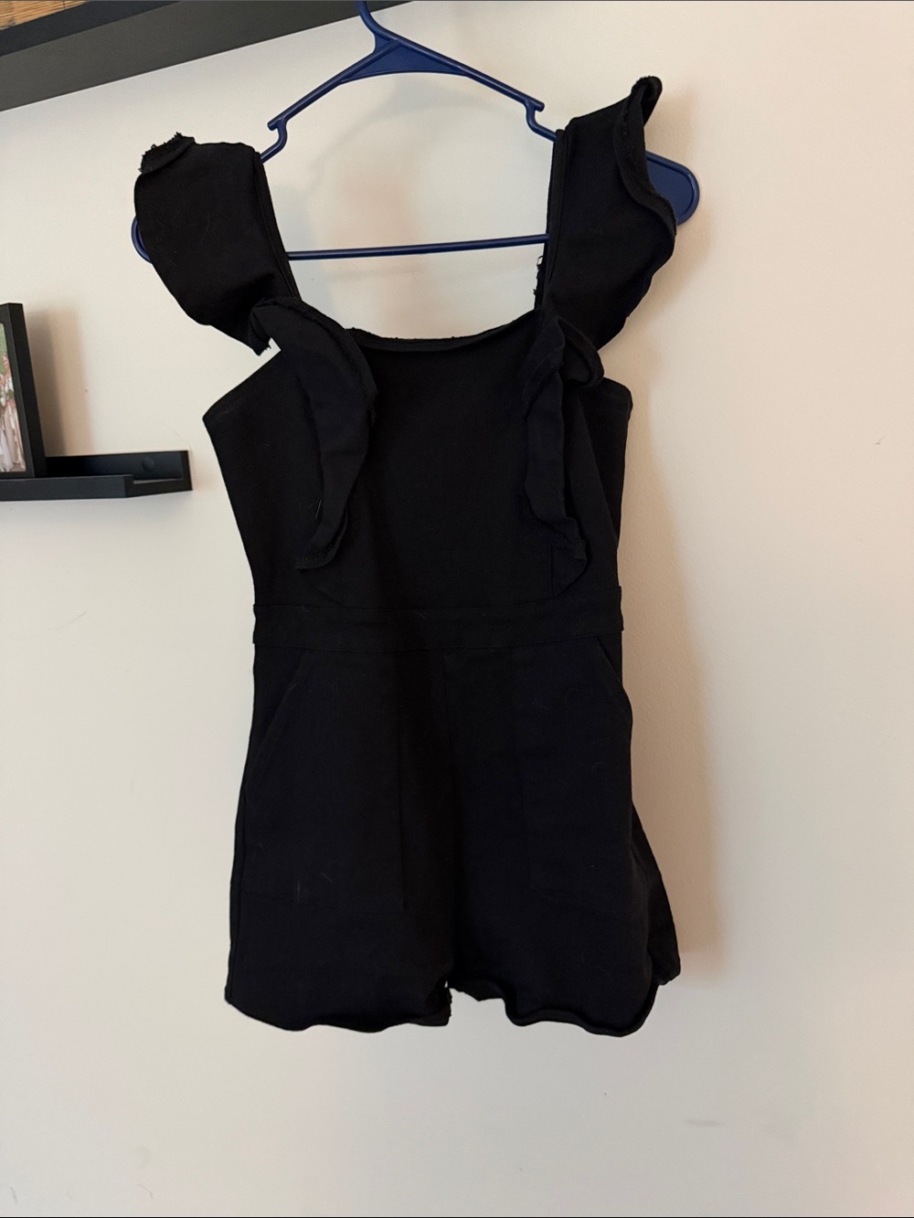 Black stretch denim romper